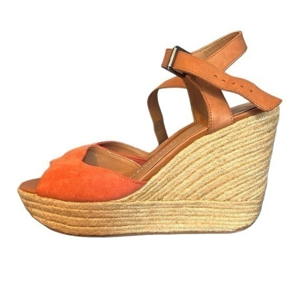Dolce Vita Espadrille Wedge Heels, faux suede, orange and brown, women’s size 8